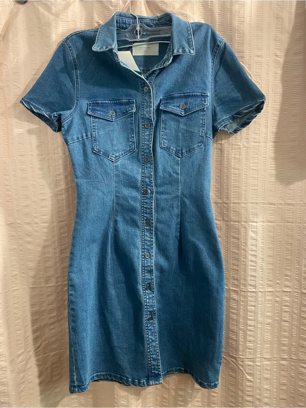 Noisy May Blue Denim Button-Front Mini Dress